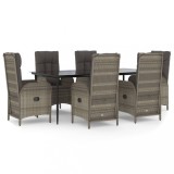 Set mobilier de gradina cu perne, 7 piese, negru/gri, poliratan