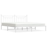Cumpara ieftin Cadru de pat metalic cu tablie, alb, 193x203 cm