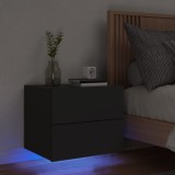 VidaXL Noptieră montată pe perete cu lumini LED, negru