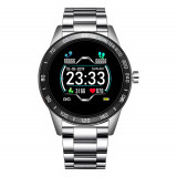 Ceas smartwatch Lige OMC Android si IOS, Display color 1.3 inch, argintiu, Otel inoxidabil