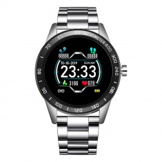 Ceas smartwatch Lige OMC Android si IOS, Display color 1.3 inch, argintiu