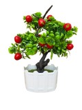 Copacel decorativ artificial cu fructe rosii in ghiveci, plastic, 13x8x30 cm