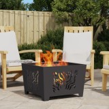 Vatra Foc vidaXL Negru Patrata 60x60x40cm Otel Inoxidabil, Focar Lemne Exterior, Portabil, Design Modern