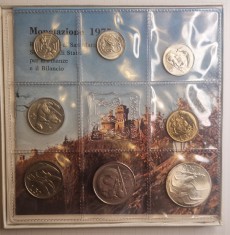 Set Monede Monetarie San Marino 1975, km#40, 41, 42, 43, 44, 45, 46, 47, 500 lire argint, in cutie cu pliant, 8 monede