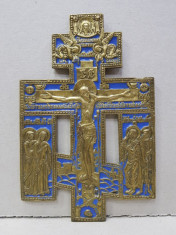 Crucifix din bronz decorat cu email, Rusia, cca. 1900 foto