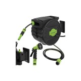 Furtun cu tambur/rola gradina, retractabil/automat, portabil, perete, 1/2" sau 3/4", 20+2 m, pistol pentru stropire cu 7 moduri