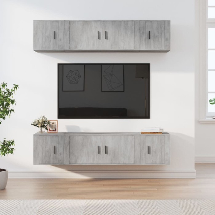 vidaXL Set dulap TV, 6 piese, gri beton, lemn prelucrat