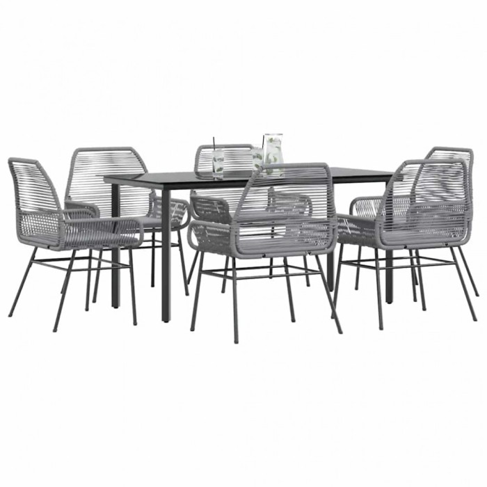 Gossi set de sufragerie de gradina de 7 piese sticla poliratan gri