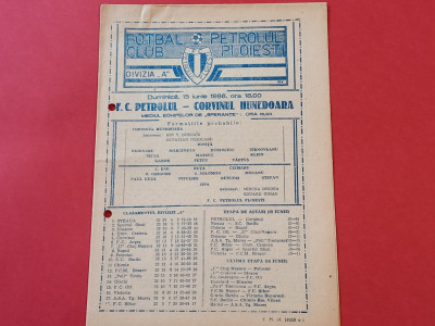 Program meci fotbal PETROLUL PLOIESTI - CORVINUL HUNEDOARA (15.06.1986) foto