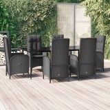 VidaXL Set mobilier de grădină cu perne, 7 piese, negru, poliratan