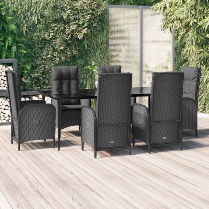 vidaXL Set mobilier de grădină cu perne, 7 piese, negru, poliratan 3185173