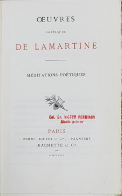 OEUVRES POETIQUES DE LAMARTINE, MEDITATIONS POETIQUES - PARIS, 1875 foto