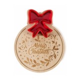 Platou servire aperitive lemn natur ceramica rosie Craciun cm 20 x 25 H
