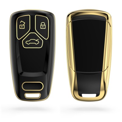Husa Cheie Auto pentru Audi - 3 Butoane - Keyless Go, kwmobile, Silicon, Negru / Gold, 56004.01 foto