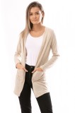 Cumpara ieftin D658-155 Cardigan bej cu maneci lungi si buzunare laterale