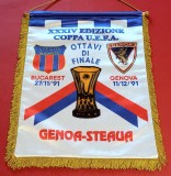 Fanion meci fotbal STEAUA BUCURESTI - GENOA (Optimi de finala UEFA CUP`91)) dimensiuni mari 39X29 cm