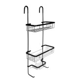 Cumpara ieftin Raft suspendat negru 63 x 28,5 x 14 cm, 3 polite, aluminiu, fara gaurire, organizator pentru cabina de dus cu ventuza de stabilizare