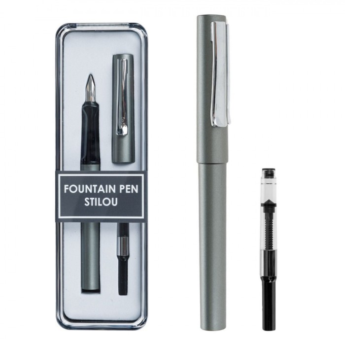 Set Stilou, Model Gri Mat, 1 Rezervă Cerneală