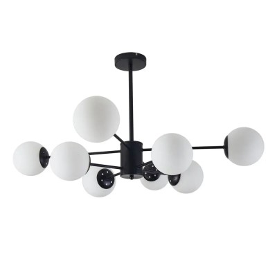 Candelabru vintage, 8 globuri albe x E27, negru foto