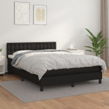 VidaXL Pat box spring cu saltea, negru, 140x190 cm, piele ecologică