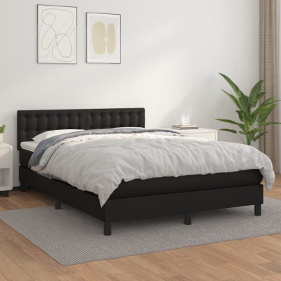 vidaXL Pat box spring cu saltea, negru, 140x200 cm, piele ecologică foto