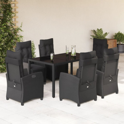 Set mobilier de gradina cu perne, 7 piese, negru, poliratan foto