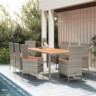 vidaXL Set mobilier grădină cu perne, 9 piese, gri, poliratan foto