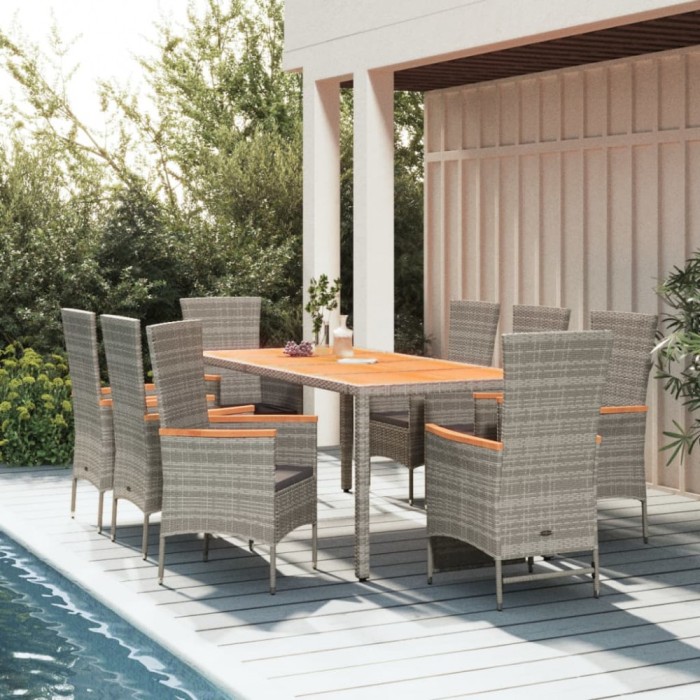 vidaXL Set mobilier grădină cu perne, 9 piese, gri, poliratan
