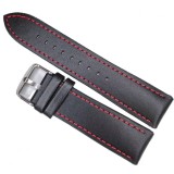 Curea Ceas Time Veranda &ndash; Hybrid Series: Piele Natural? &amp; Silicon, Neagr? cu Cus?tur? Ro?ie WZ4371