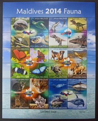 Maldives 2014 - FAUNA DIVERSA - Bloc XXXL 24 val.diferite - Tiraj limitat 100 ex foto