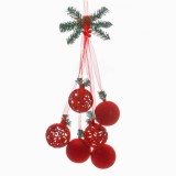 Ghirlandă Decorativă Crăciun, Model Crenguță, 6 Globuri Roșii, 40cm, Oem