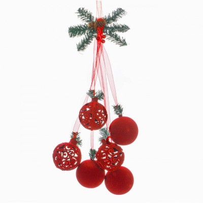 Ghirlandă Decorativă Crăciun, Model Crenguță, 6 Globuri Roșii, 40cm foto