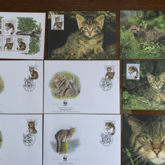 slovenia - feline - serie 4 timbre MNH, 4 FDC, 4 maxime, fauna wwf