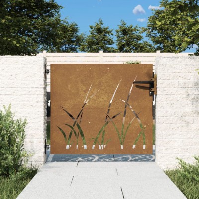 Gossi poarta pentru gradina, 85x75 cm, otel corten, model iarba foto