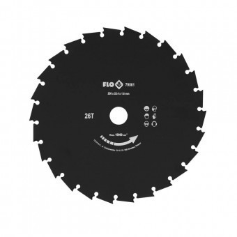 Disc de taiere cu dinți tip dalta pentru motocoasa, 25.4 x 250 mm, 26 T, Flo