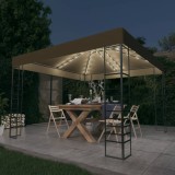 VidaXL Pavilion de grădină cu șiruri de lumini LED, gri taupe 3x3m
