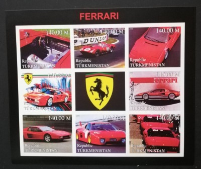 TURKMENISTAN- MASINI FERRARI-8v+1vg.in 1 coala mica,nedant.-MNH** -TU PLR 60B foto