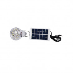 Bec LED cu incarcare solara, 2 W, 6000 K, 180 lm, autonomie 7 ore, intrerupator, agatator, forma glob, Alb
