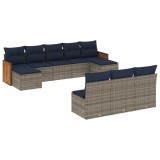 Cumpara ieftin Set canapele de gradina cu 10 piese si perne, gri, poliratan