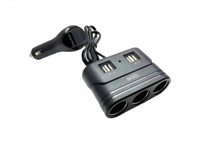 Spliter Auto 120W 12 Sau 24V Pentru 3 Iesiri Bricheta Si 4 USB 2.1A