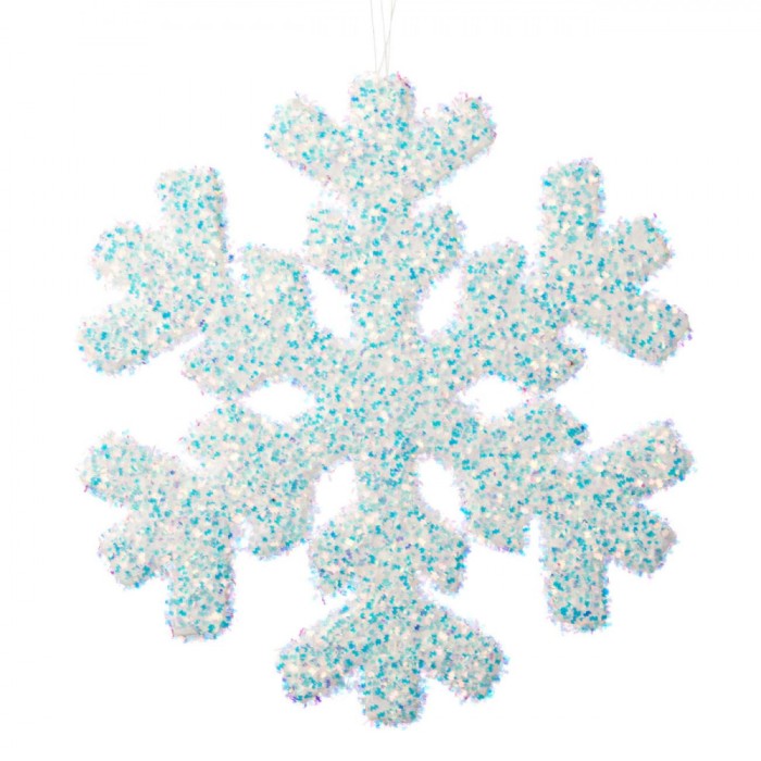 Ornament Brad Crăciun, Fulg Tinsel Holografic, Lungime 22cm, Lățime 22cm, Culoare Alb, Material Spumă