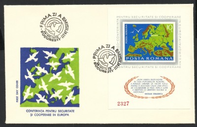 1975 Romania FDC colita nedantelata CSCE Helsinki--110 E--PERFECTA foto