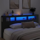 VidaXL Tăblie de pat cu LED, negru, 220x18,5x103,5 cm, lemn