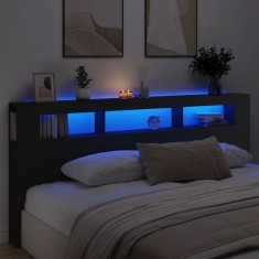 vidaXL Tăblie de pat cu LED, negru, 220x18,5x103,5 cm, lemn 837373