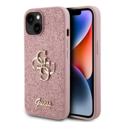 Husa Guess PU Fixed Glitter 4G Metal Logo pentru iPhone 13 Pink foto