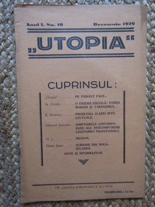 Revista UTOPIA ANUL I nr. 10 / 1929