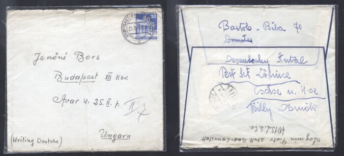 Germany 1950 Postal History Rare Old cover Stuttgart to Budapest Hungary D.890