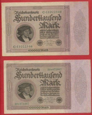2 Reichsbanknote 100 000 Mark din 1 februarie 1923 foto