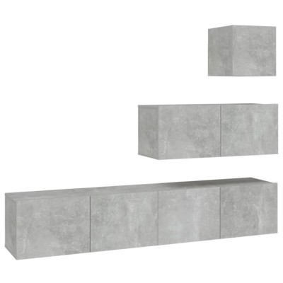 Set dulap TV, 4 piese, gri beton, lemn prelucrat foto