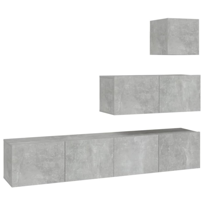 Set dulap TV, 4 piese, gri beton, lemn prelucrat